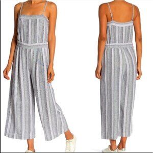 SUSINA Linen Jumpsuit Wide Leg Smocked XL Black Stripe Coastal Grandma